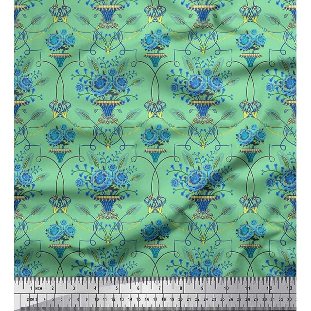 Soimoi Poly Georgette Fabric Pot & Artistic Flower Print Fabric by the Yard 42 Inch Wide