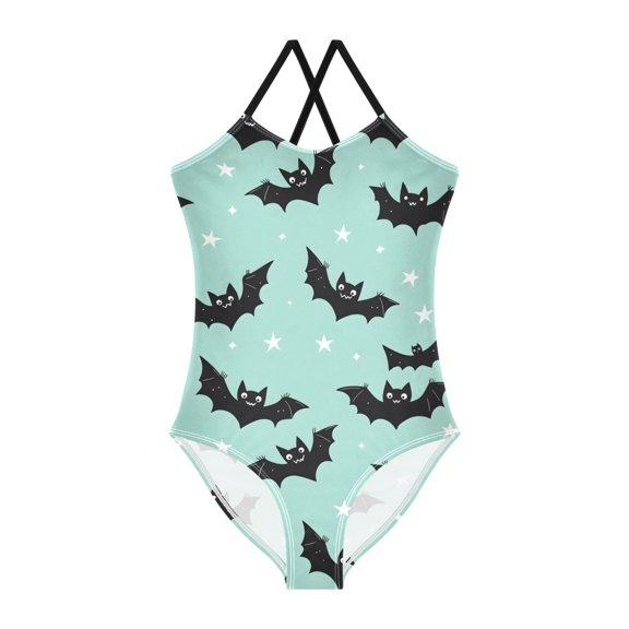 Spaghetti Strap Cute Bat One Piece Swimsuit Stretch Beach Sport Bathing Suit Size 3T-10T