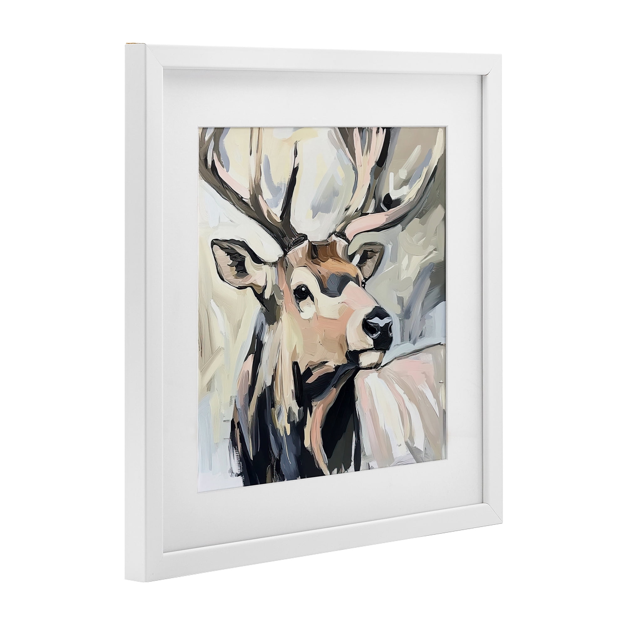 Stupell Industries Neutral Bull Elk Portrait White Framed Print Under Glass, design by Tina LeCour