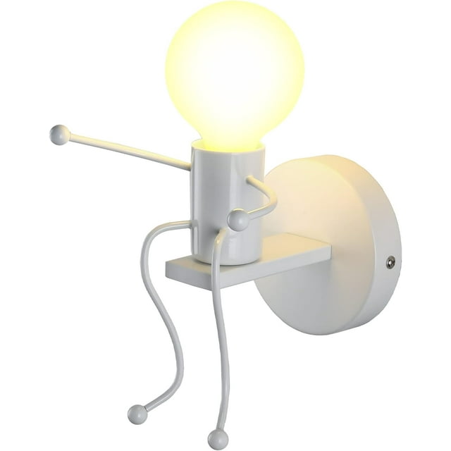 Appliques Murales Intérieures Créatives LED pour Chambre à Coucher Dessin Animé Petites Personnes Balançoire Lampe Murale Mini Poupée Réglable Appliques Murales Éclairage Décor Métal Lampes de Chevet Modernes 1xe26 (Noir