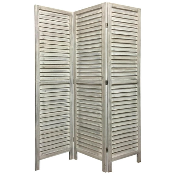 Stylish Three Panel Washed White Shutter Divider Screen