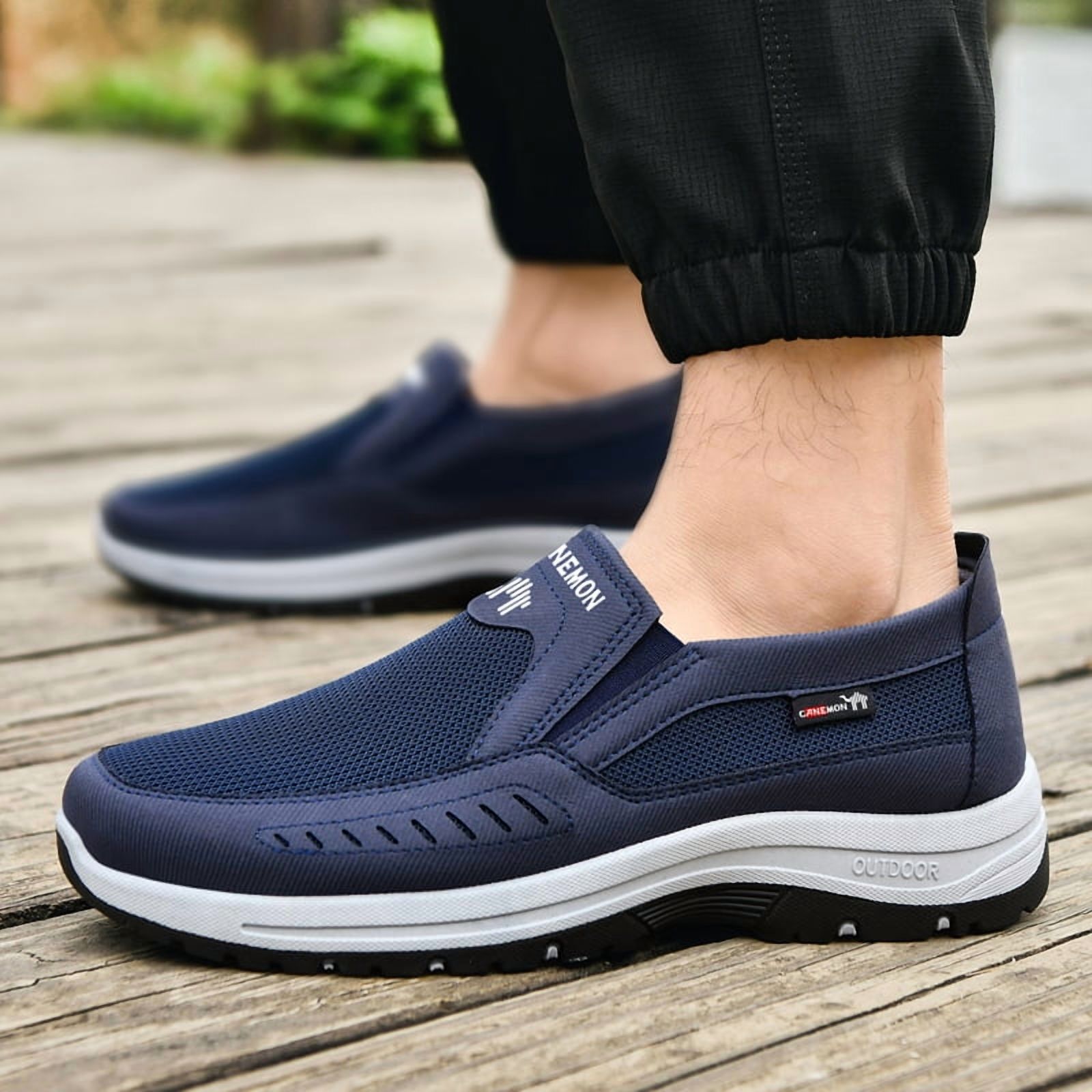 CANEMON Men's Slip-on Mesh Walking Shoes, Breathable Comfortable Casual Outdoor Hiking Sneakers