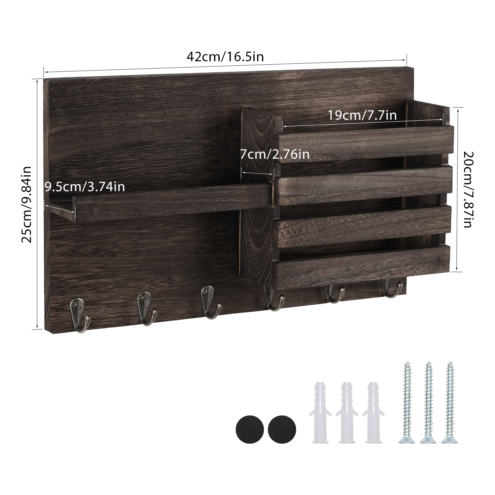 Oumilen Wall-Mounted 6-Metal Hooks Hanging Organizer, Rustic Brown