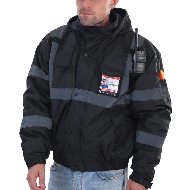 Sesafety Chaqueta reflectante de alta visibilidad para hombre, chaqueta bomber negra, chaqueta de lluvia de seguridad de alta visibilidad para hombre, trabajo, construcción, 4XL