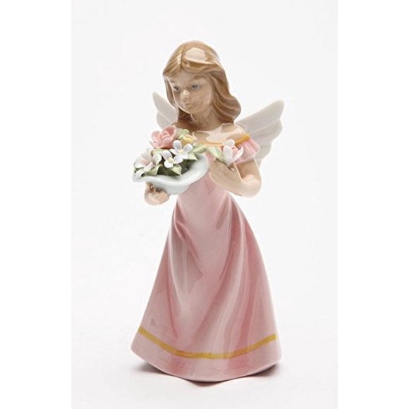Cosmos Gifts 20861 Angel in Pink Dress Holding Flowers Ceramic Figurine, 5-3/8-Inch