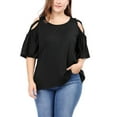 thumbnail image 6 of DARING DIVA Women's Plus Cold Shoulder Bell Casual Sleeve Top 3X Black, 6 of 8