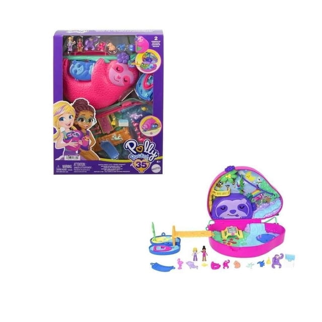 Set de Juego Polly Pocket Estuche de Bolso 2 en 1 Familia de Perezosos