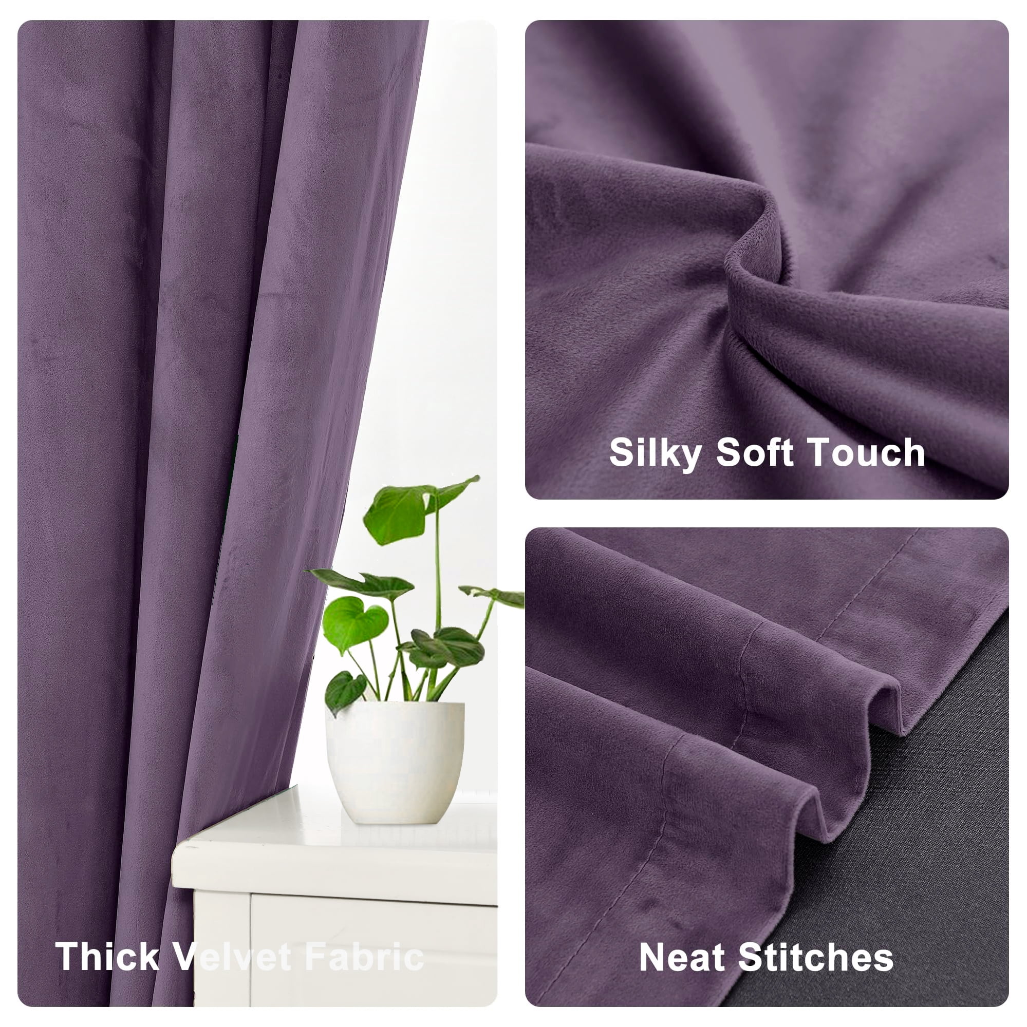 XWZO Velvet Curtains 96 inch-Rod Pocket Blackout Curtains Room Darkening Window Drapes with Tiebacks for Bedroom Living Room, 52"W x 96"L, Lavender Purple, 2 Panels
