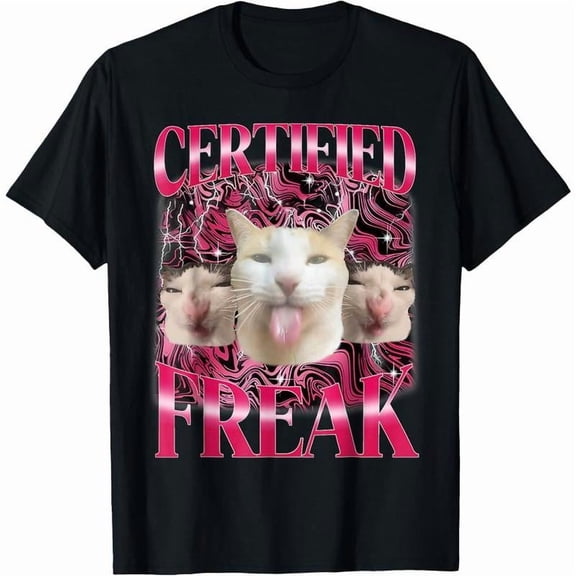 100% Cotton Certified Freak Eat Cement Cursed Cat Funny Cat Meme T-Shirt