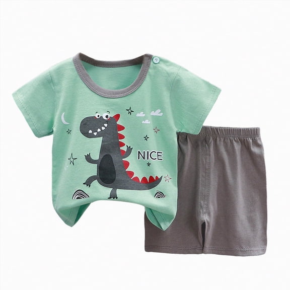 HCNTES Toddler Boys Outfit Sets- Short Sleeve Soft Casual Kids Summer Clothes T Shirts and Shorts Set Cute Cartoon Print T Shirt Tops Shorts Baby Boy Outfits