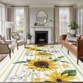 thumbnail image 2 of Area Rug 72×108in, Yellow Sunflower Watercolor Flower Green Leaves Floor Carpet Living Room Rug, Colorful Stripe Non-Slip Welcome Mat Indoor Rugs for Bedroom Dining Room, 2 of 9