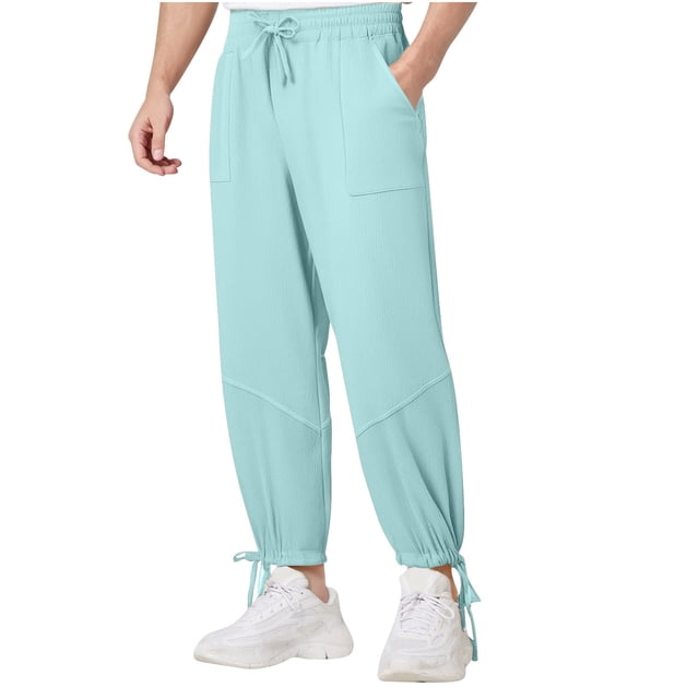 Plebaso Men's Casual Pants Elastic Waist Drawstring Jogger Pants Lightweight Ankle Trousers with Pockets