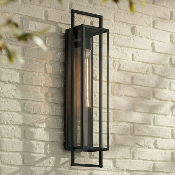 Possini Euro Design Jericho 28" High Modern Outdoor Wall Light Fixture Mount Porch House Edison Bulb Textured Black Finish
