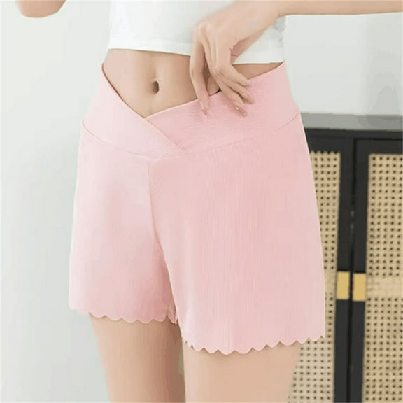 Women's Maternity Shorts Over The Belly Cotton Casual Pregnancy Workout Sleep Shorts with Pocket Cropped Pants Shorts Leggings Pink M