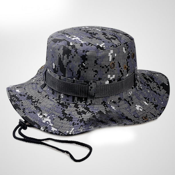 Unisex Wide Brim Sun Hat for Outdoor Hiking Travel Backpacking Adjustable  Bonnie Hat with Wind Rope Color:Camouflage Navy