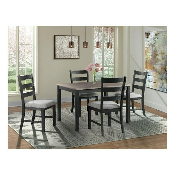Kingfisher Lane Contemporary Gray 5PC Wood Dining Set in Black