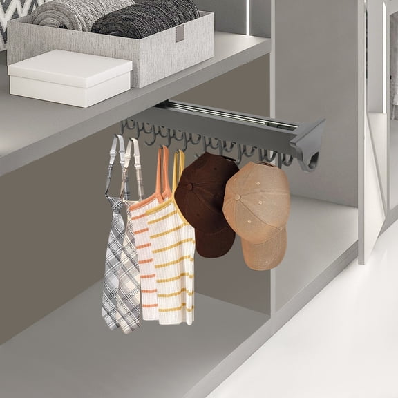 Pull-Out Broom Holder, Wall Mount Tools Rack with 20 Hooks Multi-functional Slide Rack Wall Organizer Under Cabinet Organization Storage Good Helper for Laundry, Garage, Closet