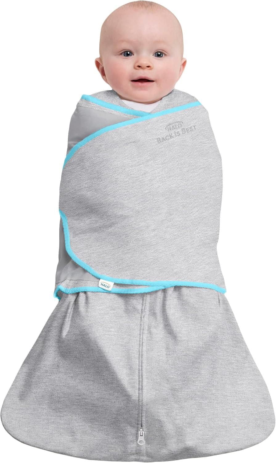 Halo Baby Sleepsack Swaddle Wearable Blanket, 3-Way Adjustable Infant Sleepsack , TOG 1.5, Ideal Temp, Heather Grey/Aqua, Newborn