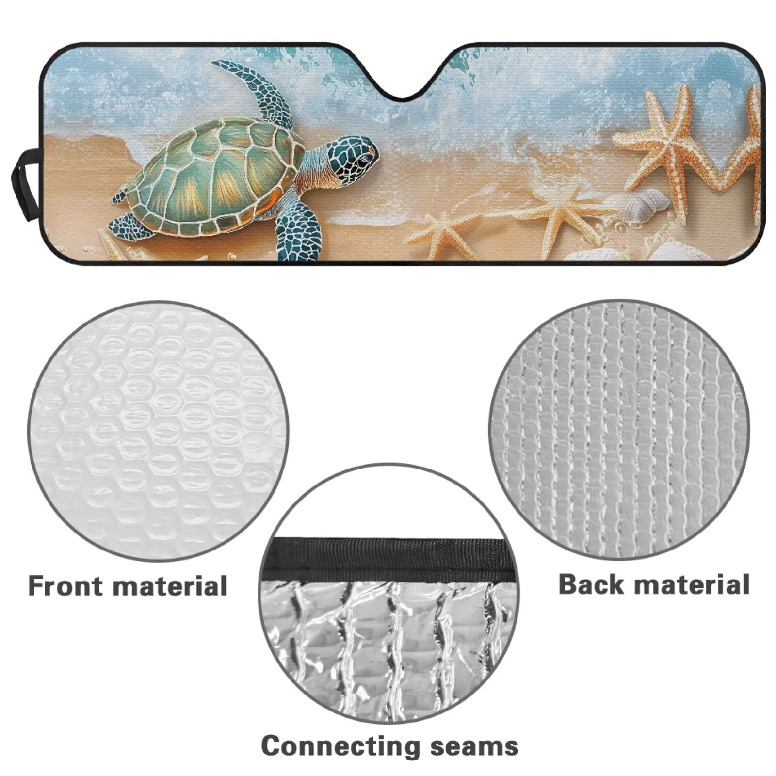 Uorisanigo Windshield Sunshade, Blocks UV Rays Beach Turtle Starfish Sun Visor Shield, Compatible with Rubicon Sahara TJ JK JKU 2 & 4 Door, Accessories for Jeep Wrangler - 52.95x16.14 inches