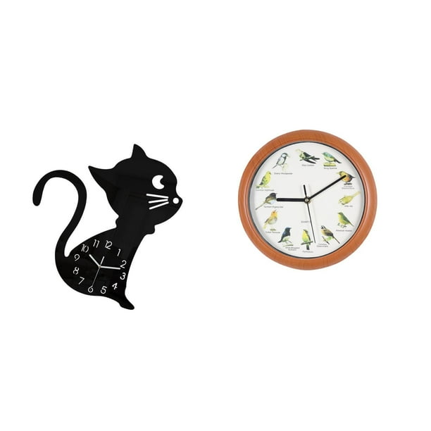 Reloj de pared,Reloj de pared con diseño de gato para guardería,sala de juegos y interior,Reloj de pared,Reloj de pared con pájaro cantor Relojes de pared con pájaros,Relojes de pájaros