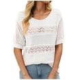 thumbnail image 3 of Fartey Crochet Tops for Women Soft Lightweight Hollow Out Sweater Loose Fit Short Sleeve Crew Neck Pullover Sweaters Fall Casual Knitwear White S, 3 of 8