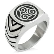Stainless Steel Celtic Triskele Triskelion Circle Knot Chevron Pattern Biker Style Polished Ring