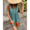 thumbnail image 3 of Vestido de verano verde vibrante, informal, estilo vacaciones, con escote con lazo y mangas cortas para mujer, 3 of 6