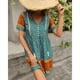 thumbnail image 3 of Vestido estampado para mujer Estilo de vacaciones Vestido de manga corta de verano Escote Corbata Falda informal para mujer Verde oscuro S, 3 of 6