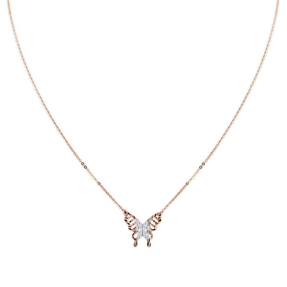 Wellingsale 14k Two Tone White and Yellow Gold Polished Butterfly Necklace - 18"