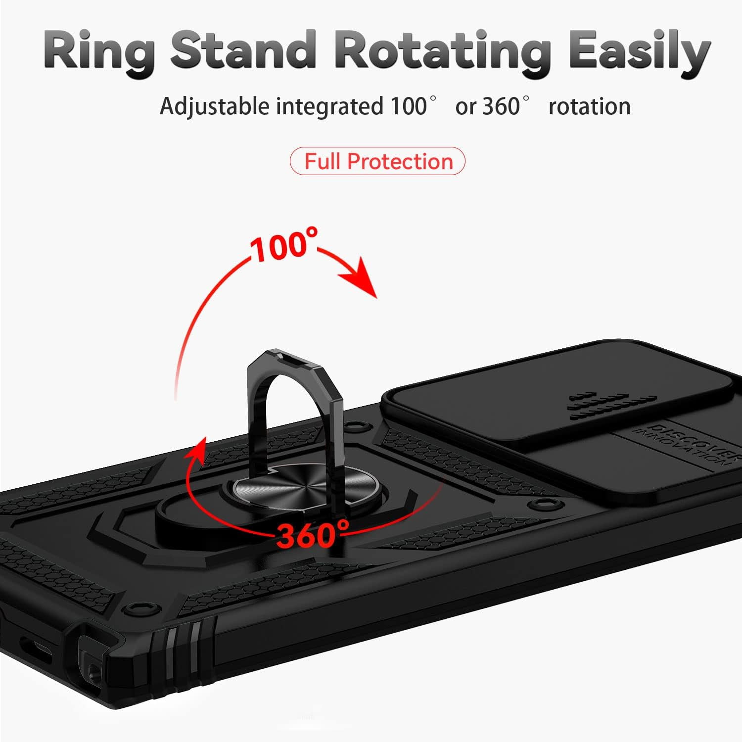for Samsung Galaxy S22 Ultra Case with Camera Lens Cover HD Screen Protector, Military-Grade Drop Tested Magnetic Ring Holder Kickstand Protective Phone Case for Samsung Galaxy S22 Ultra 5G (Black)