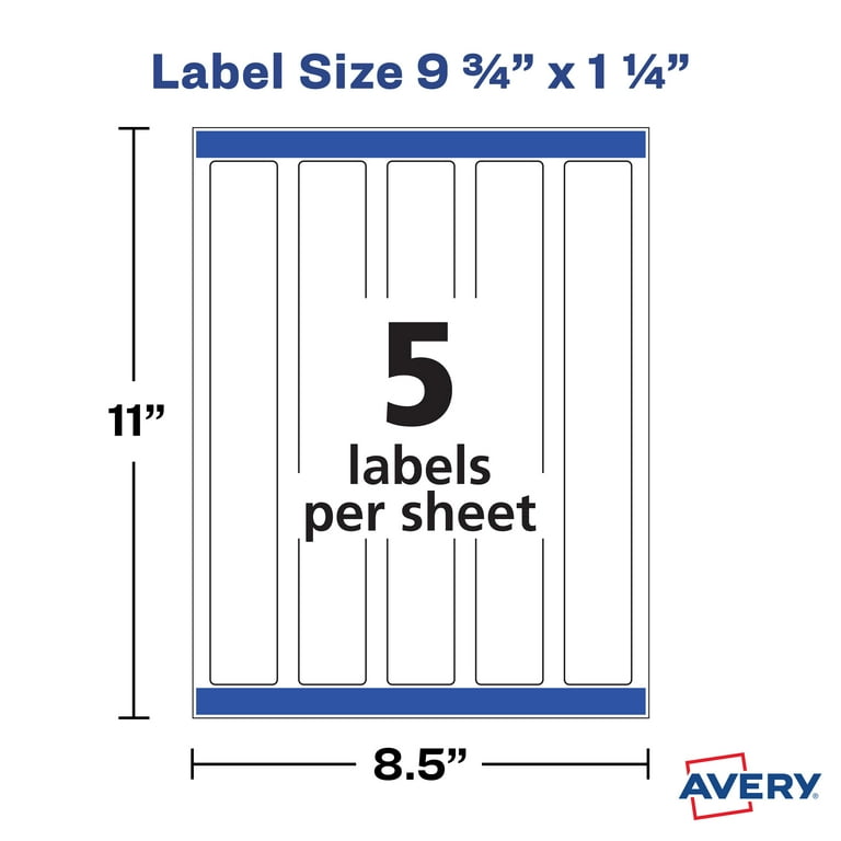 Avery Printable Blank Wraparound Rectangle Labels, 1.25" x 9.75", Matte  White, 40 Customizable Labels (22845) - Walmart.com