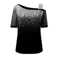 thumbnail image 4 of USSUMA T-Shirts for Women Trendy Floral Print Sexy Mesh Cold Shoulder Womens Blouses and Tops Dressy Casual Summer Off the shoulder Short Sleeve Tshirts Shirts Tunic for women, 4 of 5