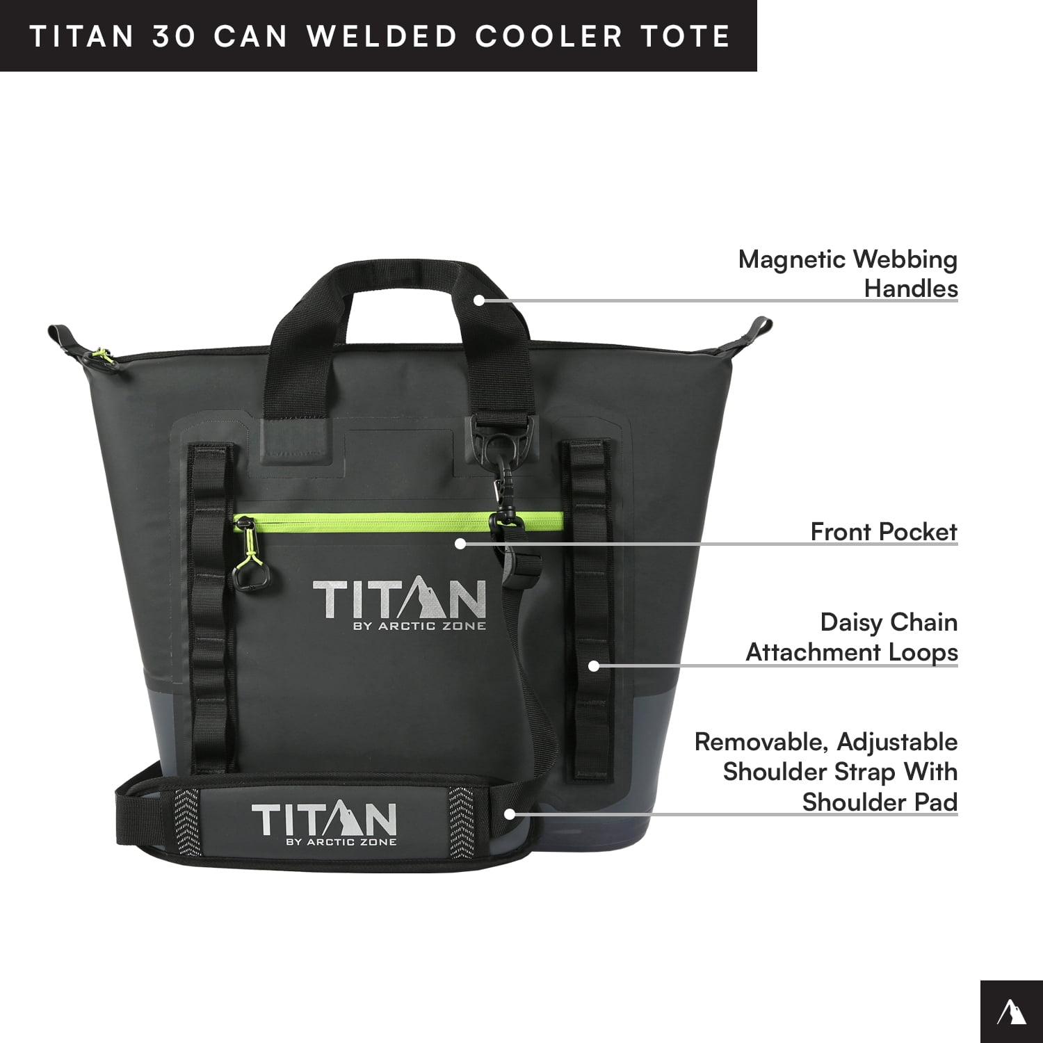Titan by Arctic Zone 30 Can, 20 Quart Welded Insulated Cooler Tote with Waterproof Exterior, Black