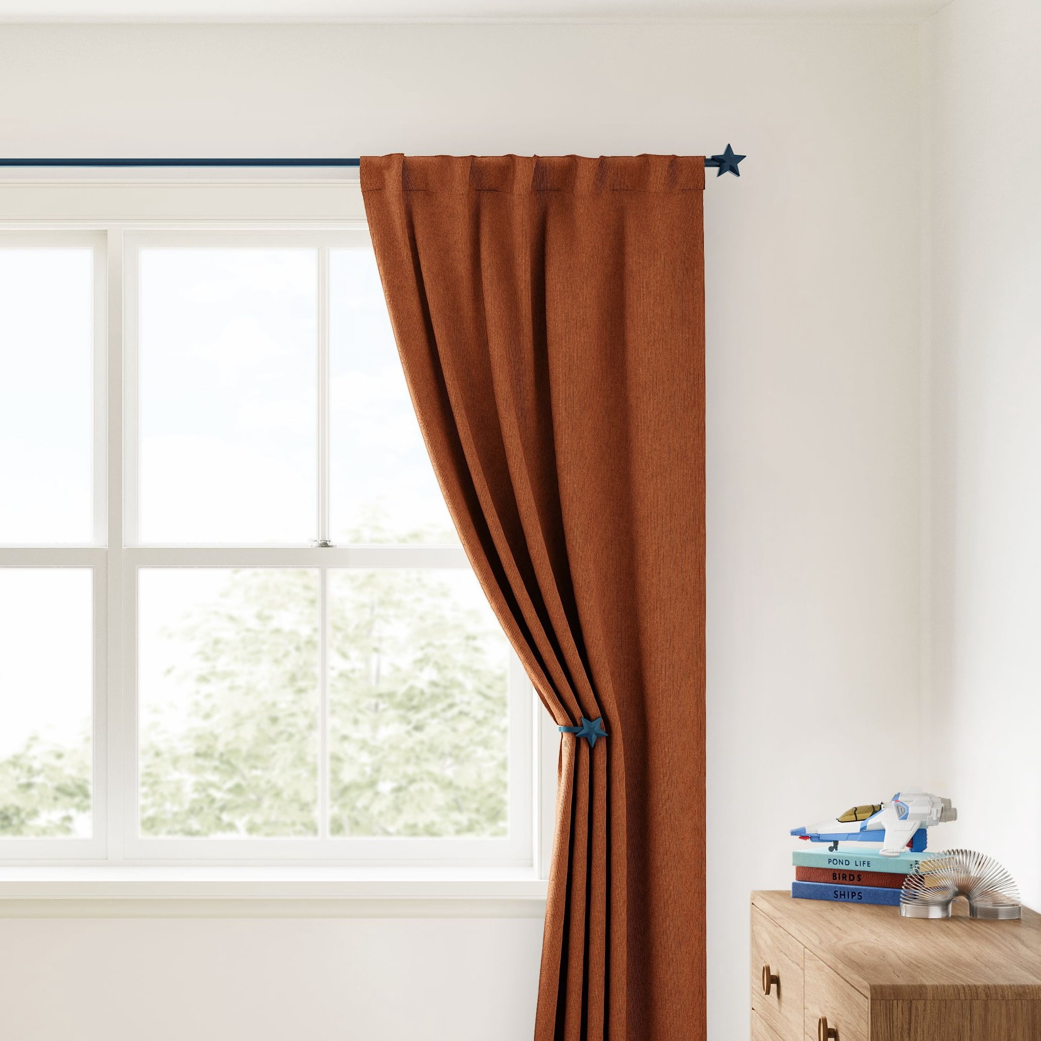 Mainstays Kids 3/4 in Navy Blue Star Adjustable Single Curtain Rod, 28-48 in