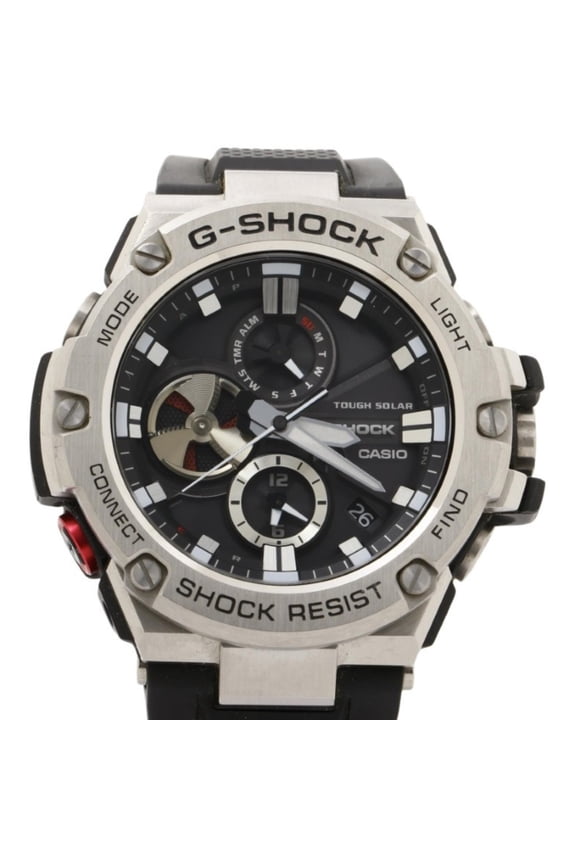 Pre-Owned CASIO G-SHOCK GSTEEL GSTB100 Series Black Silver Resin/Stainless Steel Men's Analog...