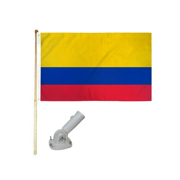 5' Wooden Flag Pole Kit W/ Nylon White Bracket 3x5 Colombia Country Poly Flag