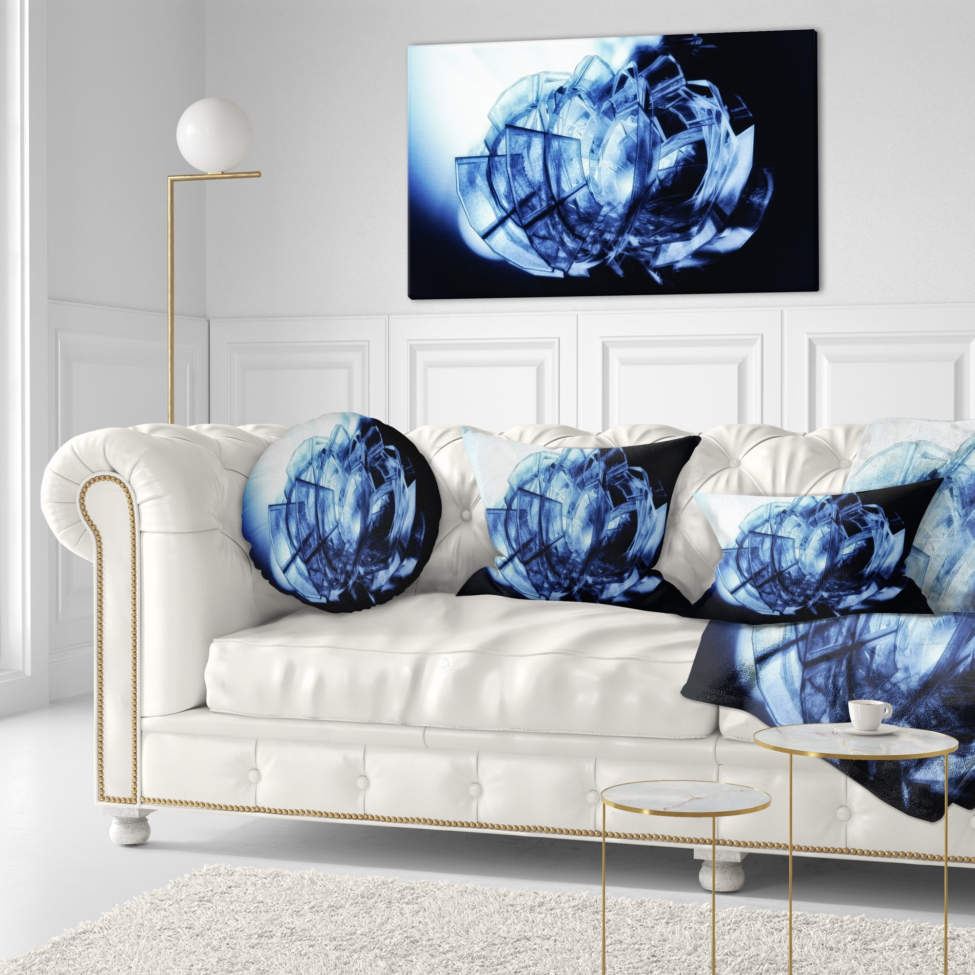 Designart Fractal 3D Blue Glass Pattern - Contemporary Throw Pillow - 12x20