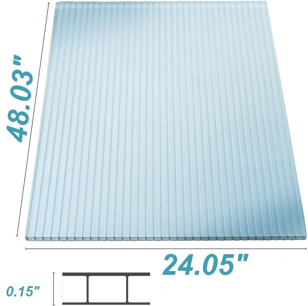 OUYESSIR 2'x4' Polycarbonate Greenhouse Panels, 14Pcs Twinwall Polycarbonate Sheet, UV Protected Reinforced Clear Roofing Panels, Plastic Panels for Greenhouse, Outdoor, Roof (14Pieces, 24“W x 48”L)