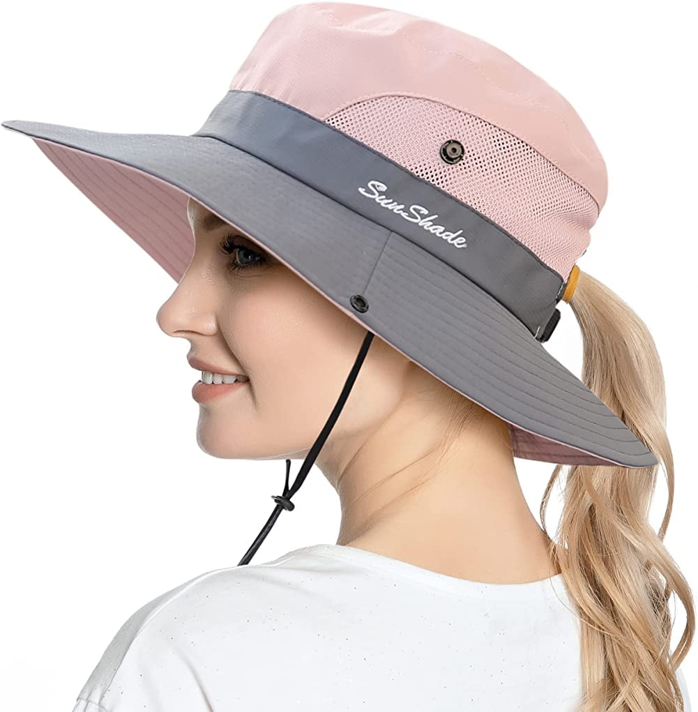 Womens Ponytail Wide Brim Sun Hat Packable UV Protection Beach Cap for  Fishing & Hiking 