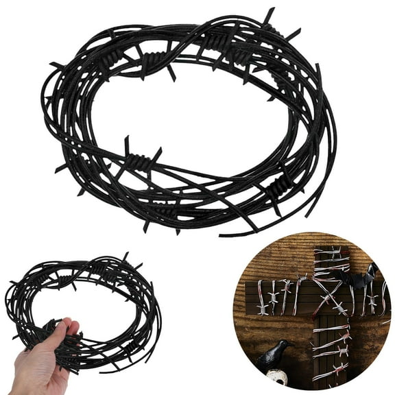Fake Barbed Wire,Vintage Faux Barbed Wire Decor Halloween Party Decoration,Realistic Lightweight Barbwire Cord for Haunted House Spooky Atmosphere Indoor Outdoor Use(Black)