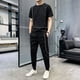 thumbnail image 4 of Conjuntos de pantalones superiores blancos Ropa de hombre negra Conjunto básico holgado de 2 piezas Novedad en camiseta fresca de alta calidad Hombre Chic Algodón Kpop, 4 of 5