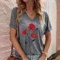 thumbnail image 2 of Birdeem Mode Décontractée pour Femmes Blouses à Manches Courtes Imprimées Col en V T-Shirts Hauts, 2 of 12