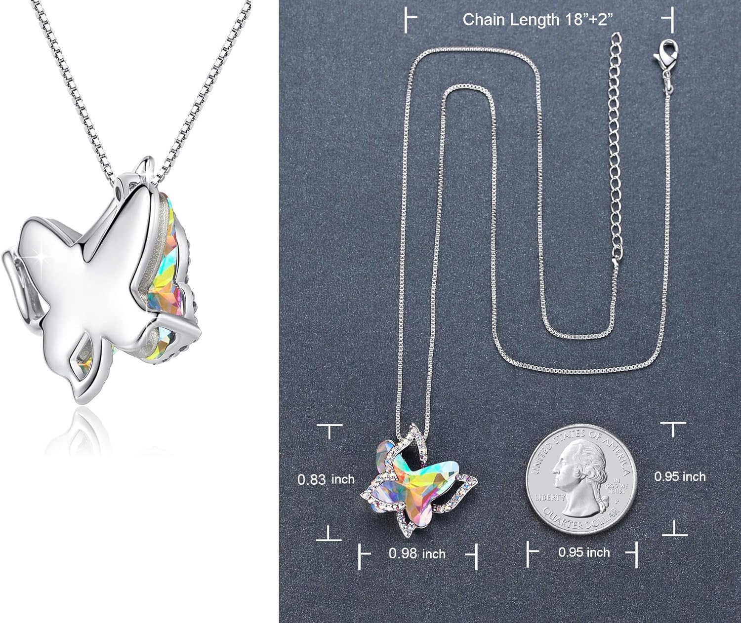 Leander Gift Butterfly Birthstone Crystal Necklace, Silver Tone with 18u201d+2u201d Chain, Necklace for Motheru2019s Day Anniversary Birthday Gifts for Women and Daughter