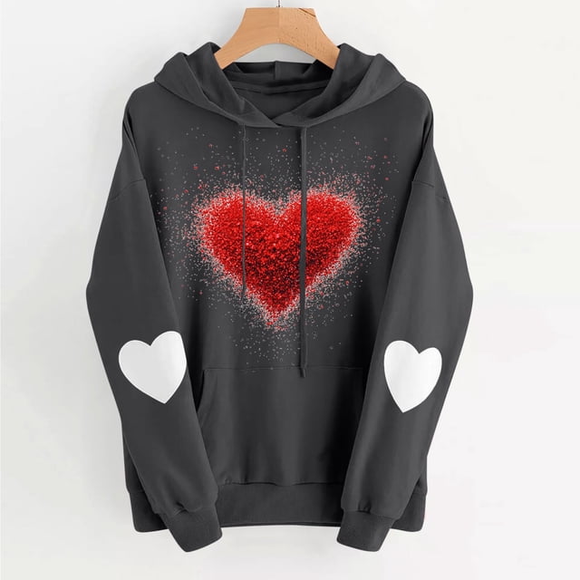 Amzcrzy Chandails à Capuchon pour Femmes Chandail à Capuchon Imprimé de la Saint-Valentin Chandail à Capuchon à Capuchon Chandails de la Saint-Valentin pour Femmes Chandail à Capuchon à Enfiler Chandail à Capuchon en Molleton Chandails et Chandails à Capuchon pour Femmes TG