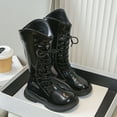 thumbnail image 6 of Ticikt Girls Lace Up Tall Knee High Boots, Side Zipper Platform Non Slip British Style Princess Fashion Long Boots,Black, 6 of 9
