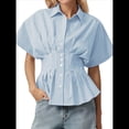thumbnail image 3 of Camisas A Rayas con Botones para Mujer, Blusa Plisada de Corta con Corsé, Informal, de Verano. Rayas Azules XL, 3 of 8