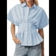thumbnail image 3 of Camisas A Rayas con Botones para Mujer, Blusa Plisada de Corta con Corsé, Informal, de Verano. Rayas Azules M, 3 of 8