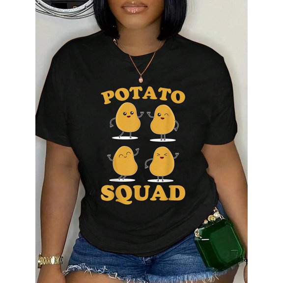 100% Cotton Potatoes Funny Potato Squad Food T-Shirt Women's Graphic Tee Casual Tops