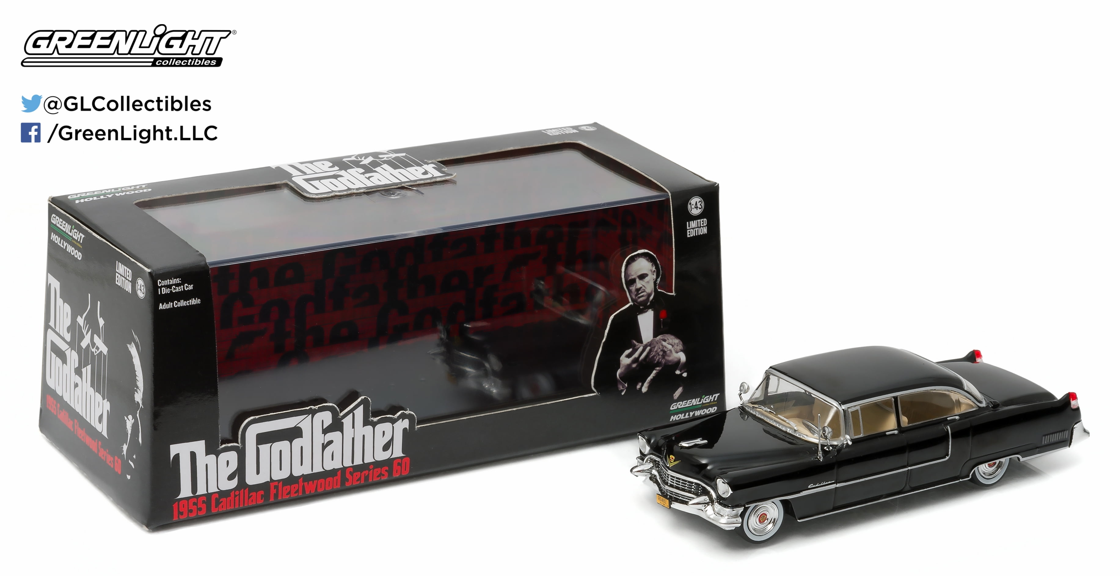 1972 Black 1:43 Scale Vehicle - 1955 Cadillac Fleetwood Series 60 Special The Godfather Greenlight Hollywood