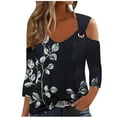 thumbnail image 2 of Pincandy 3/4 Length Sleeve Cold Shoulder Womens Plus Size Eyelet Tops Summer Casual Blouse Trendy Dressy Boho Floral Shirts, 2 of 5